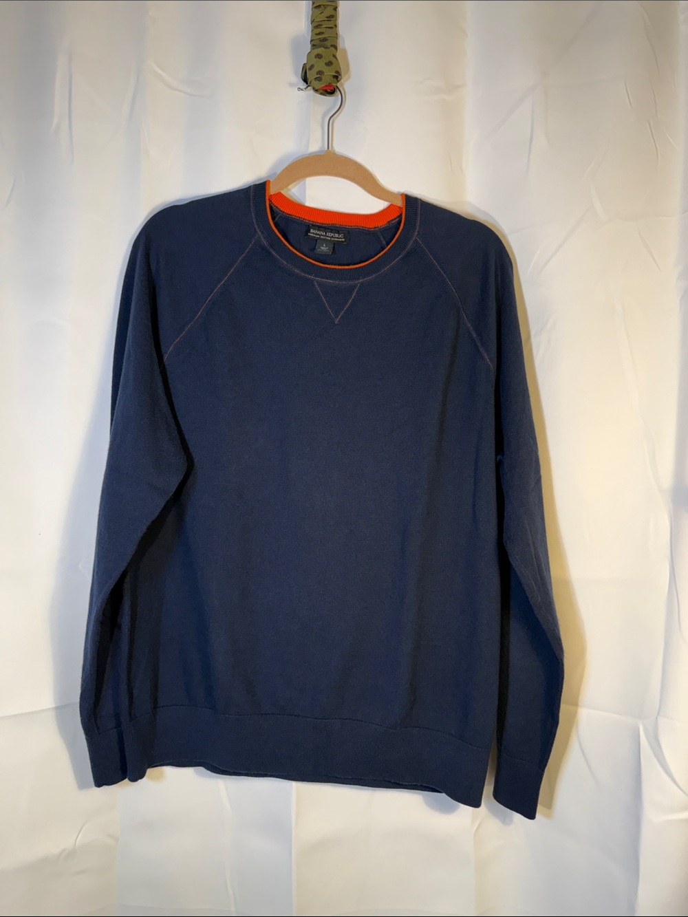 Banana Republic Men's Navy Crewneck Sweater with Orange Trim